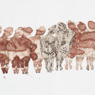 "Flooded #1," Walnut Ink, Wine, and Oil Stick on Paper, 50" x 92", 2010