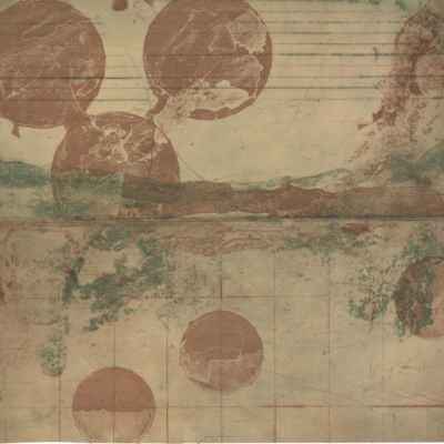 In the Beginning, Measuring the World #15, 4 plate, 2 color intaglio, with line etching, aquatint, and drypoint, 14” x 18”, 2016