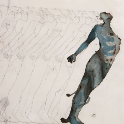 On Forward Momentum #9, Ink, Gouache, Wax on Paper, 44" x 30", 2010